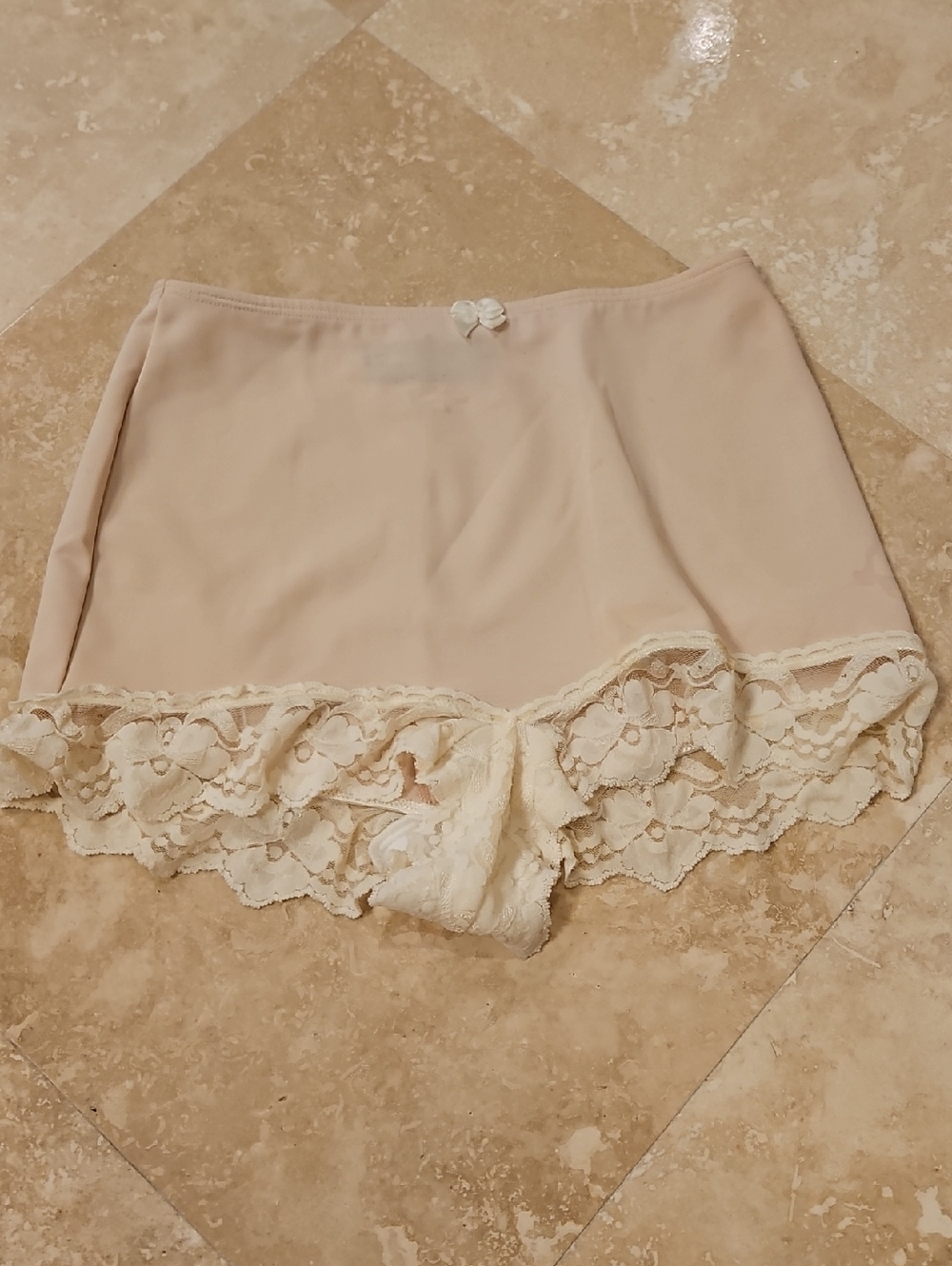 Nancy Ganz Blush Slip Shorts with Ivory Satin Bow Accent